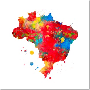 Brazil Map Watercolor Painting Posters and Art